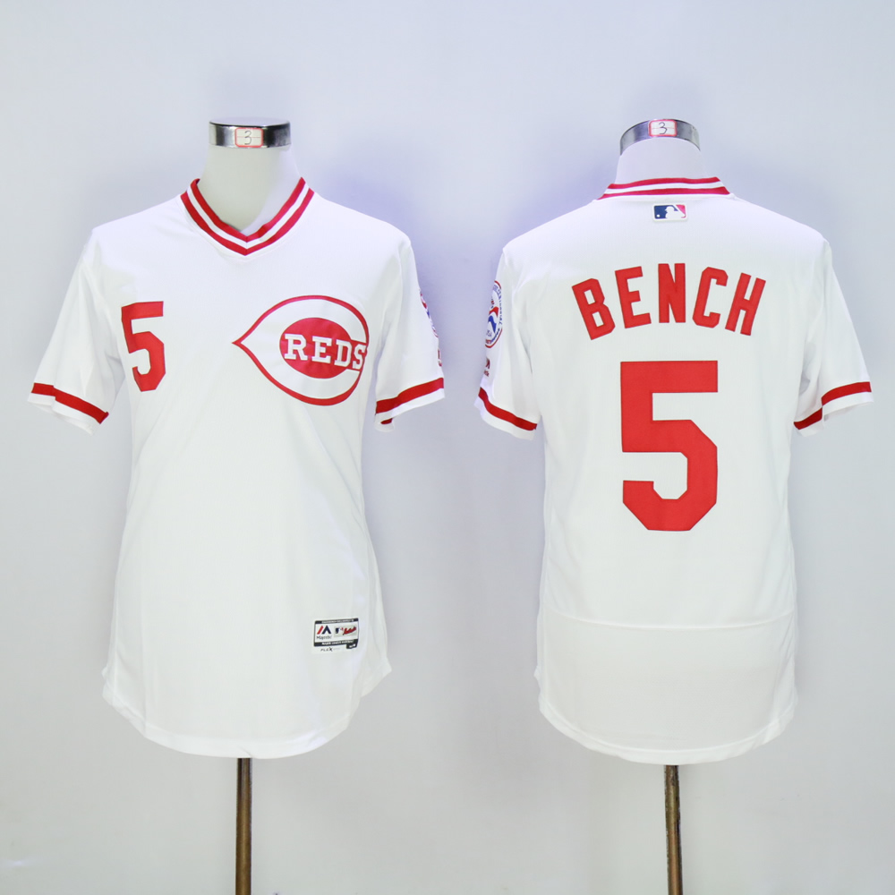 Men MLB Cincinnati Reds #5 Bench white Throwback 1976 jerseys->cincinnati reds->MLB Jersey